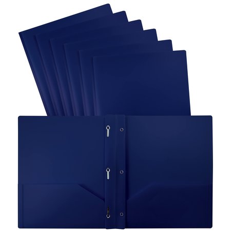 BETTER OFFICE PRODUCTS 2 Pocket Heavyweight Plastic Folder Portfolio With Prongs, Letter Size, Blue, 24PK 86612